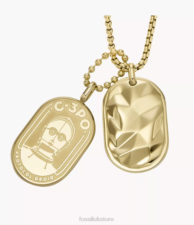 Jewelry 2N02H903 Gold-Tone Women Fossil Star Wars C-3PO Stainless Steel Dog Tag Necklace