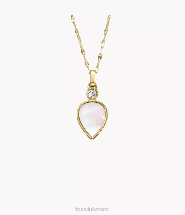 Jewelry 2N02H904 White Mother of Pearl Women Fossil Teardrop Pendant Necklace