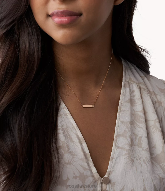 Jewelry 2N02H906 Gold-Tone Women Fossil Lane Rose Stainless Steel Bar Chain Necklace