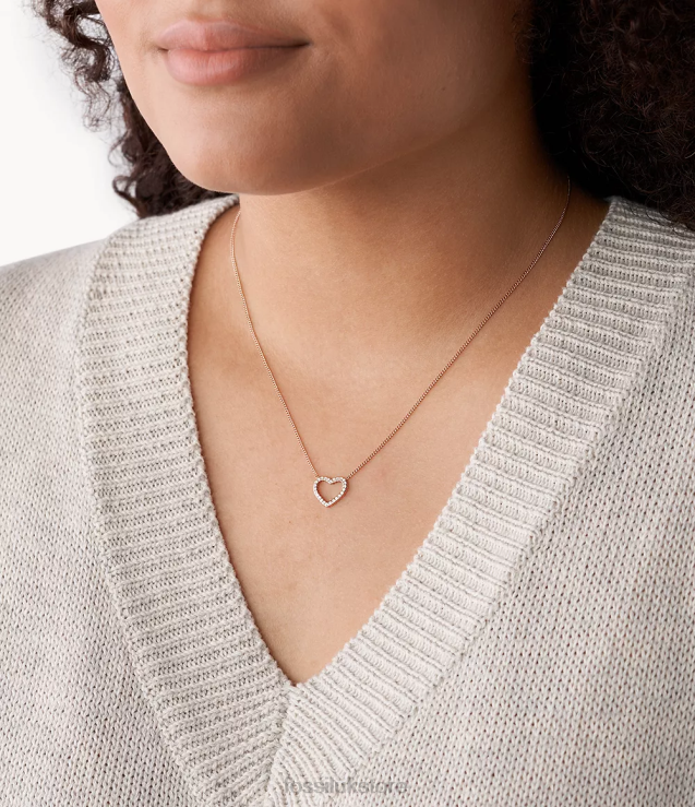 Jewelry 2N02H907 Rose Gold-Tone Women Fossil Sutton Open Heart Stainless Steel Necklace