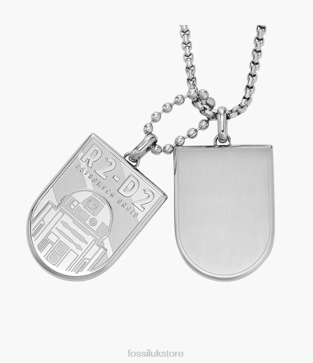 Jewelry 2N02H911 Silver-Tone Women Fossil Star Wars R2-D2 Stainless Steel Dog Tag Necklace