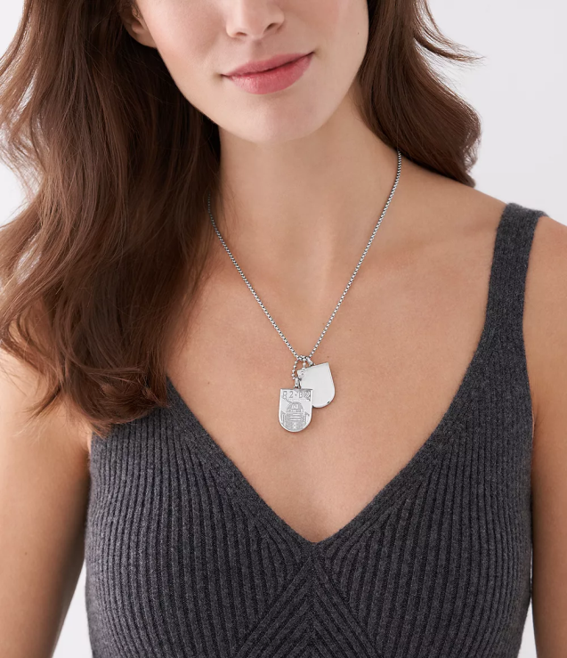 Jewelry 2N02H911 Silver-Tone Women Fossil Star Wars R2-D2 Stainless Steel Dog Tag Necklace