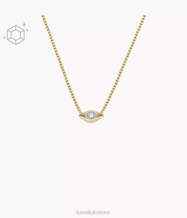 Jewelry 2N02H915 Gold Women Fossil Evil Eye 14K Plated Clear Laboratory Grown Diamond Station Necklace