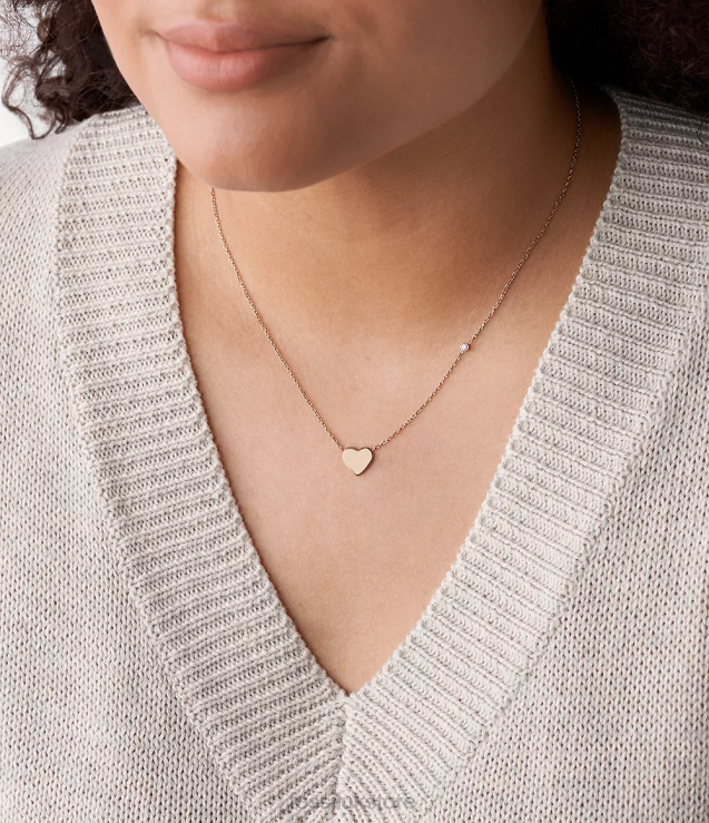 Jewelry 2N02H916 Rose Gold-Tone Women Fossil Lane Heart Stainless Steel Necklace
