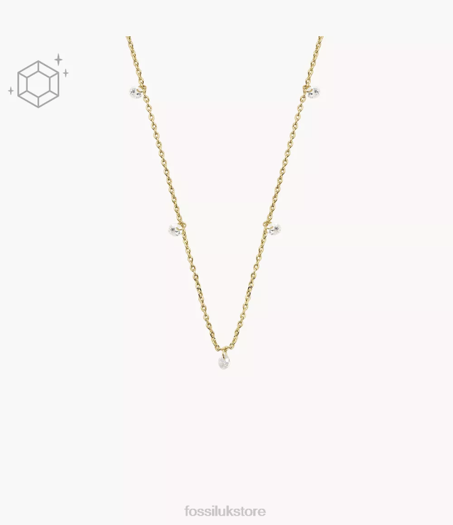 Jewelry 2N02H917 Gold Women Fossil Sadie Shine Bright 14K Plated Brass Dangle Necklace