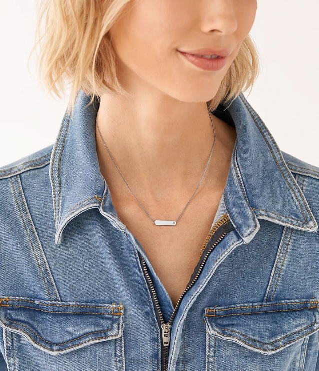 Jewelry 2N02H919 Silver-Tone Women Fossil Drew Stainless Steel Bar Chain Necklace