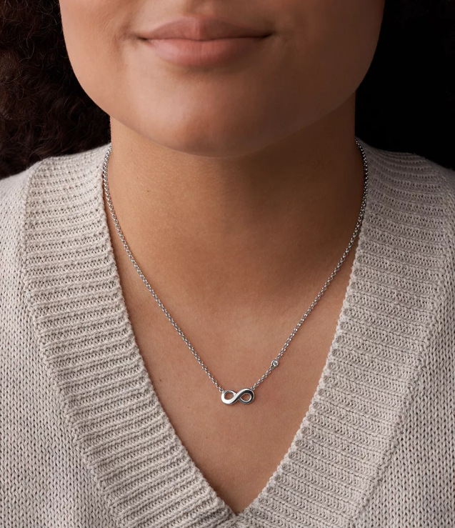 Jewelry 2N02H922 Silver Women Fossil Elliott Infinite Love Sterling Boxed Necklace