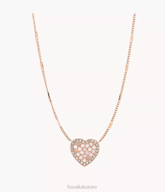 Jewelry 2N02H923 Heart Rose Gold-Tone Women Fossil Val Mosaic Stainless Steel Necklace