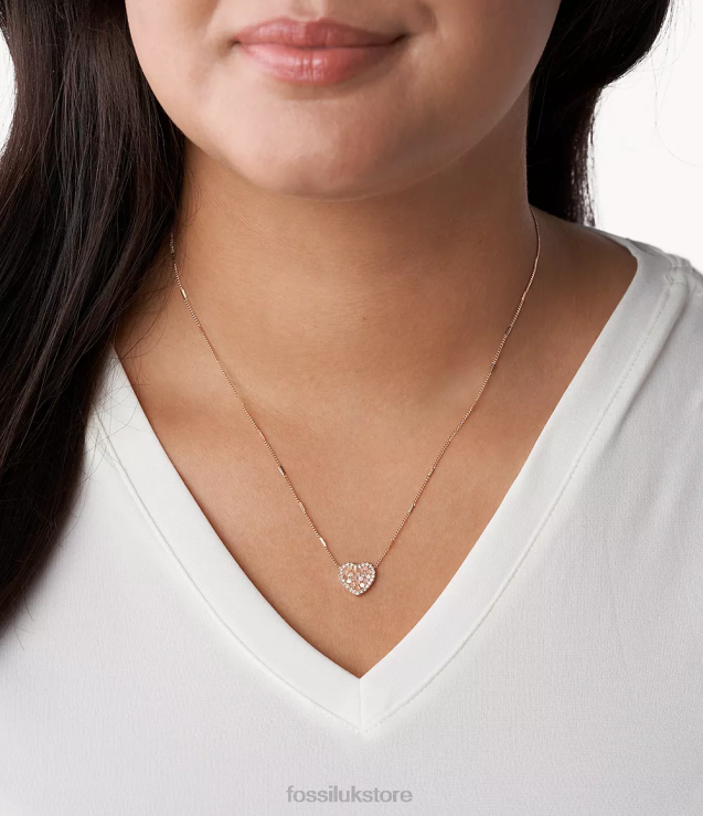 Jewelry 2N02H923 Heart Rose Gold-Tone Women Fossil Val Mosaic Stainless Steel Necklace