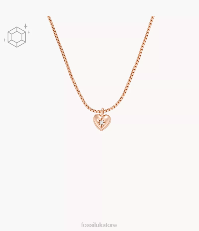 Jewelry 2N02H924 Rose Gold Women Fossil True Love 14K Plated Clear Laboratory Grown Diamond Station Necklace