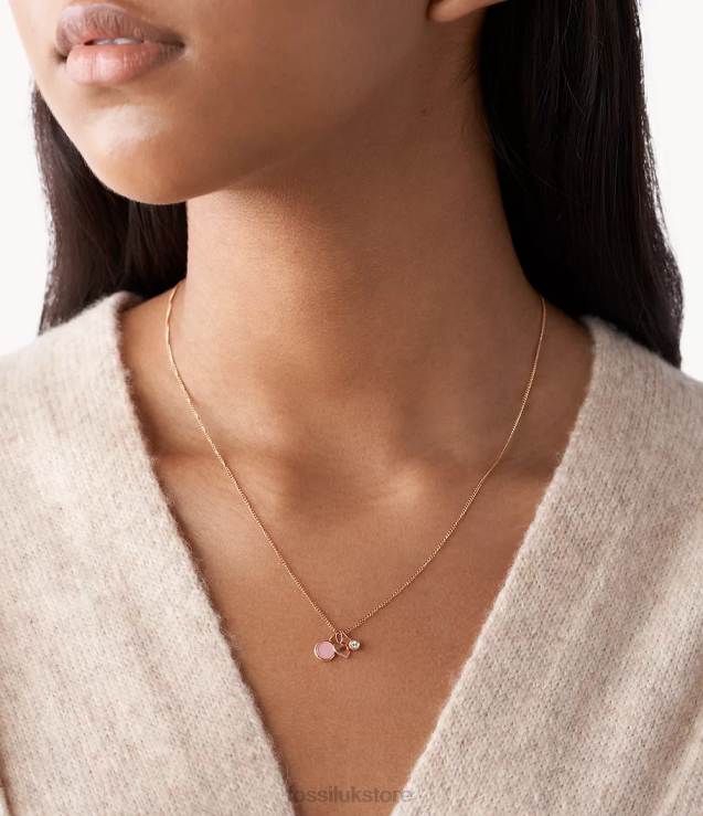 Jewelry 2N02H925 Ros Women Fossil Georgia Heart and e Quartz Necklace