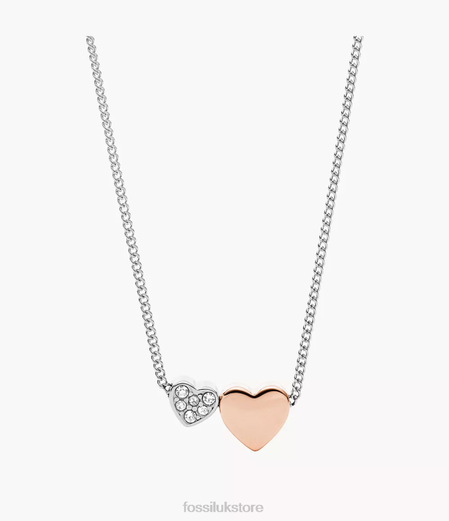 Jewelry 2N02H927 Two-Tone Women Fossil Sutton Duo Hearts Stainless Steel Necklace