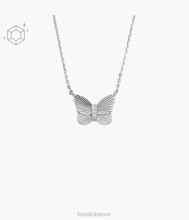 Jewelry 2N02H928 Silver Women Fossil Sterling Butterflies Chain Necklace