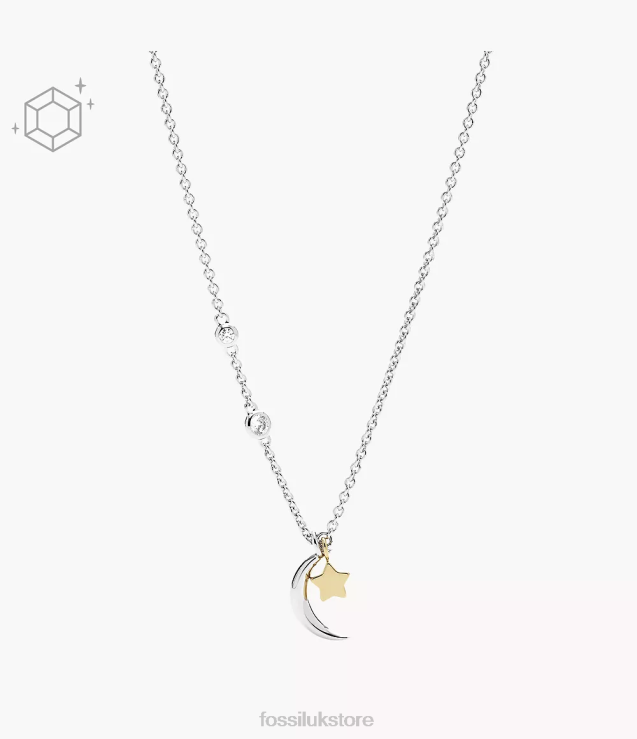 Jewelry 2N02H929 Silver Women Fossil Elliott Sterling Star and Crescent Moon Necklace