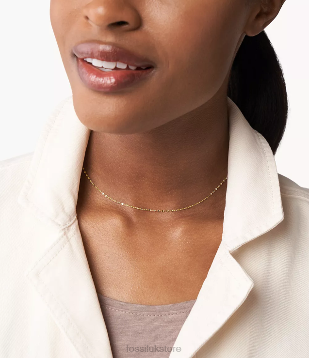 Jewelry 2N02H933 Gold-Tone Women Fossil Corra Oh So Charming Stainless Steel Chain Necklace