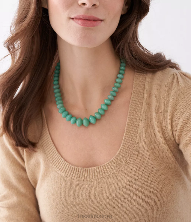 Jewelry 2N02H934 Green Women Fossil All Stacked Up Aventurine Beaded Necklace