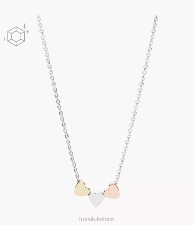 Jewelry 2N02H935 Silver Women Fossil Elliott Mother's Day Heart Tri-Tone Sterling Boxed Necklace