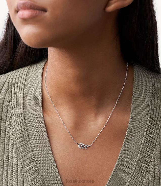 Jewelry 2N02H938 Silver Women Fossil Elliott Olive Branch Sterling Pendant Necklace