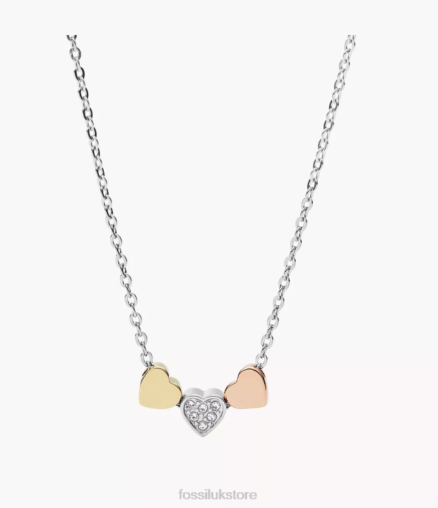 Jewelry 2N02H940 Silver Women Fossil Sutton Heart Tri-Tone Steel Necklace