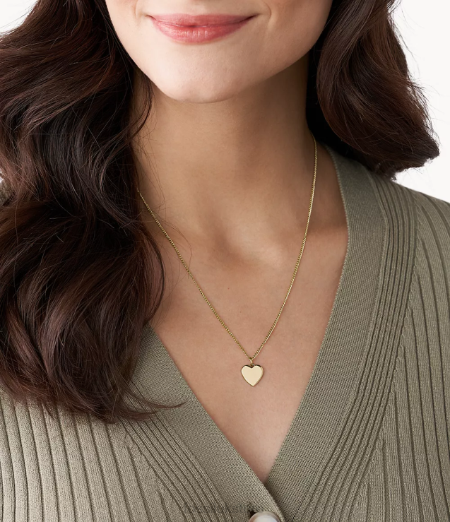 Jewelry 2N02H941 Gold-Tone Women Fossil Lane Heart Stainless Steel Necklace