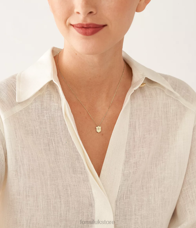 Jewelry 2N02H951 Gold-Tone Women Fossil Heritage Essentials Stainless Steel Shield Pendant Necklace