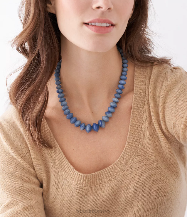 Jewelry 2N02H952 Blue Women Fossil All Stacked Up Aventurine Beaded Necklace