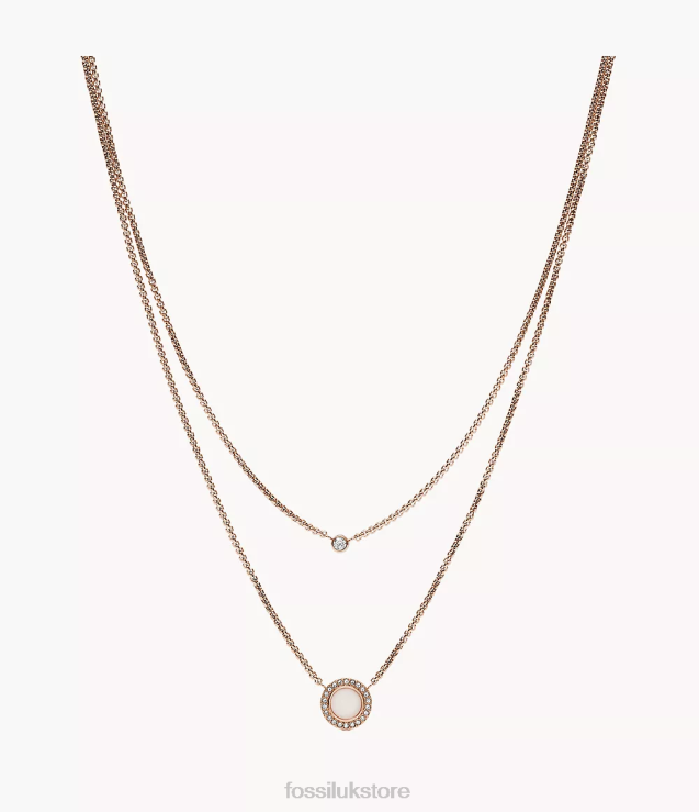 Jewelry 2N02H955 Rose Gold-Tone Women Fossil Val Double Glitz Steel Necklace