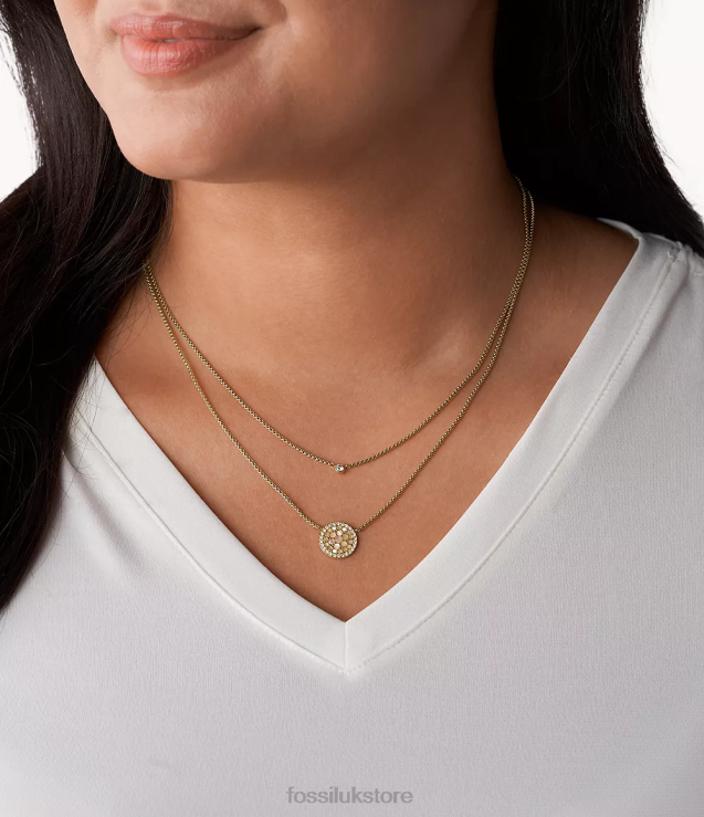 Jewelry 2N02H956 Gold-Tone Women Fossil Val Duo Mosaic Stainless Steel Necklace