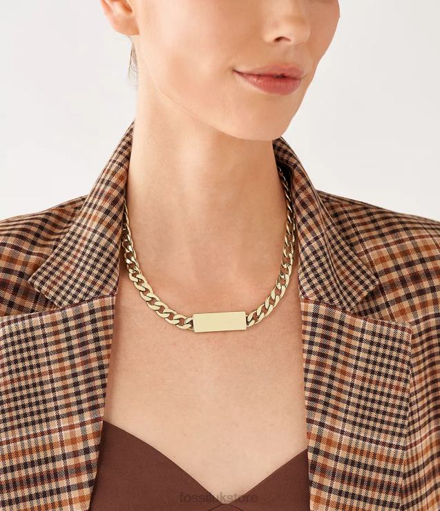 Jewelry 2N02H960 Gold-Tone Women Fossil Drew Stainless Steel ID Necklace