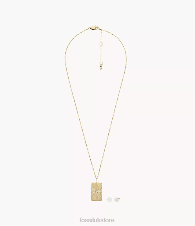 Jewelry 2N02H1218 Gold-Tone Women Fossil Celestial Opals Synthetic Opal Necklace and Earrings Set