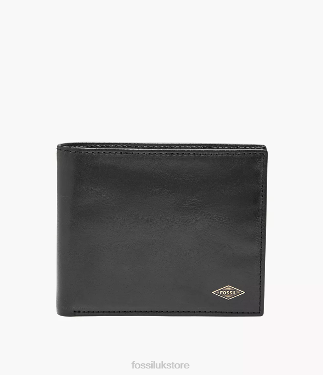 Wallet 2N02H1674 Black Men Fossil Ryan RFID Large Coin Pocket Bifold
