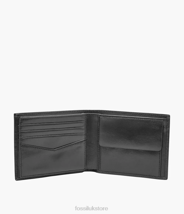 Wallet 2N02H1674 Black Men Fossil Ryan RFID Large Coin Pocket Bifold