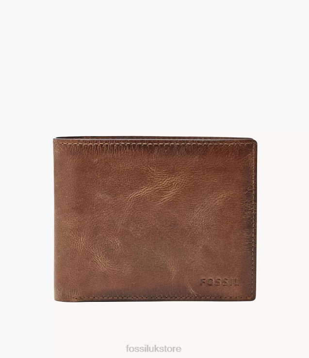 Wallet 2N02H1679 Brown Men Fossil Derrick RFID Large Coin Pocket Bifold