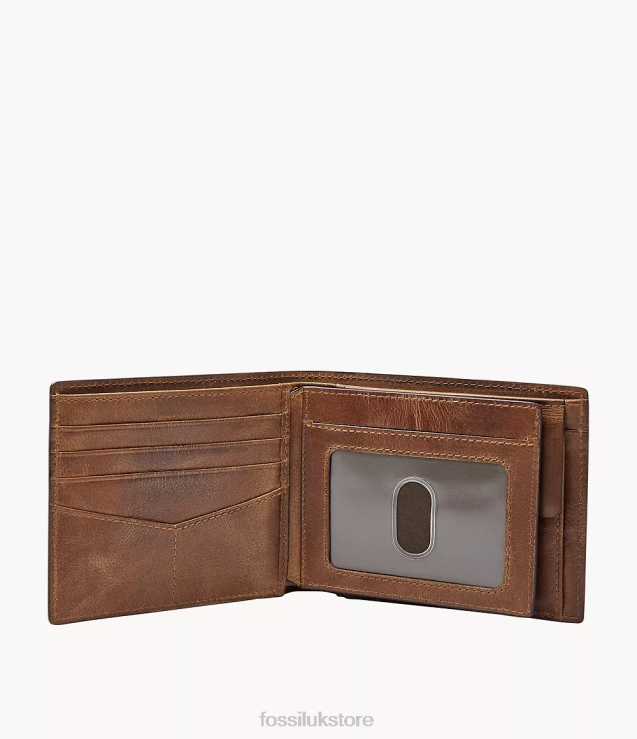 Wallet 2N02H1679 Brown Men Fossil Derrick RFID Large Coin Pocket Bifold