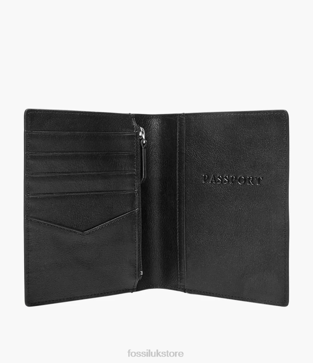 Wallet 2N02H2024 Black Men Fossil Leather RFID Passport Case