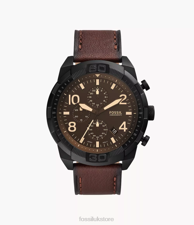 Watch 2N02H1395 Dark Brown Men Fossil Bronson Chronograph LiteHide Leather Watch