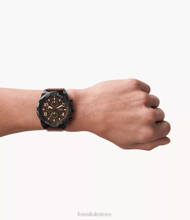 Watch 2N02H1395 Dark Brown Men Fossil Bronson Chronograph LiteHide Leather Watch