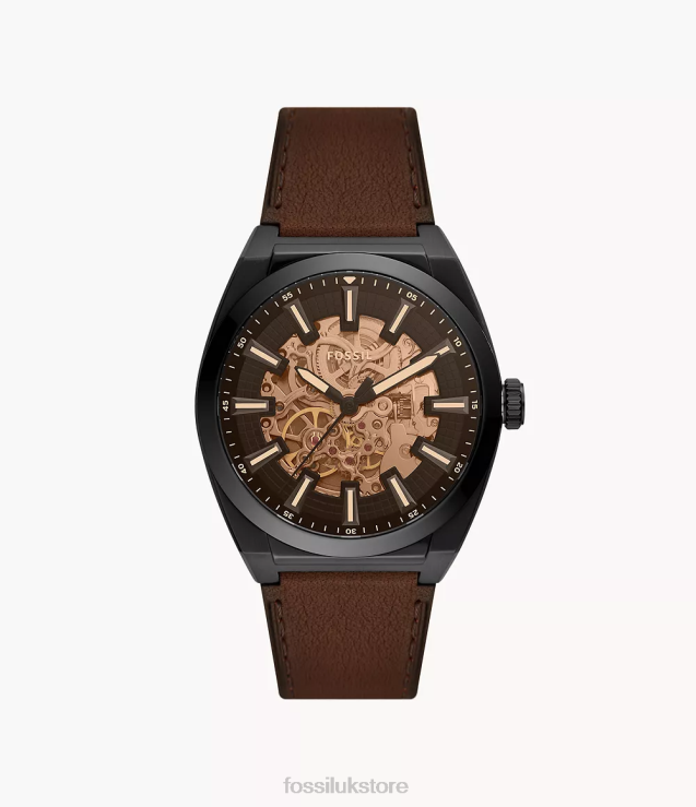 Watch 2N02H1396 Dark Brown Men Fossil Everett Automatic LiteHide Leather Watch