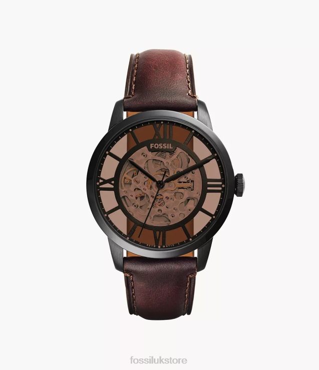 Watch 2N02H1397 Dark Brown Men Fossil Townsman Automatic Leather Watch