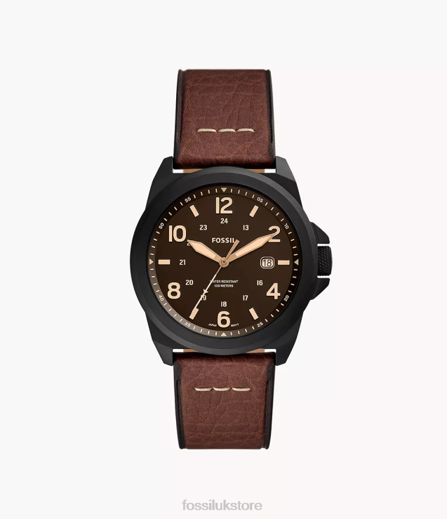 Watch 2N02H1413 Dark Brown Men Fossil Bronson Three-Hand Date LiteHide Leather Watch