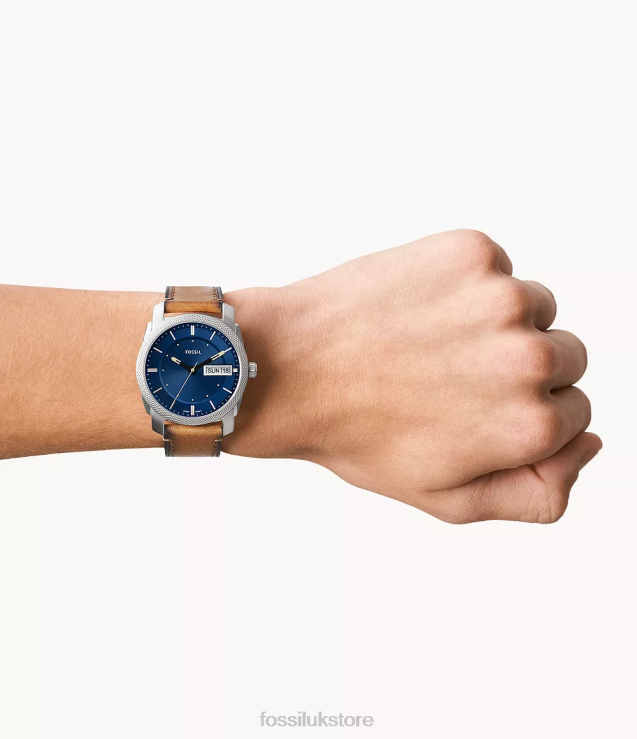 Watch 2N02H1420 Tan Men Fossil Machine Three-Hand Day-Date LiteHide Leather Watch