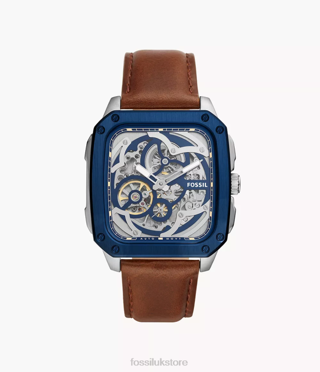 Watch 2N02H1428 Brown Men Fossil Inscription Automatic Leather Watch