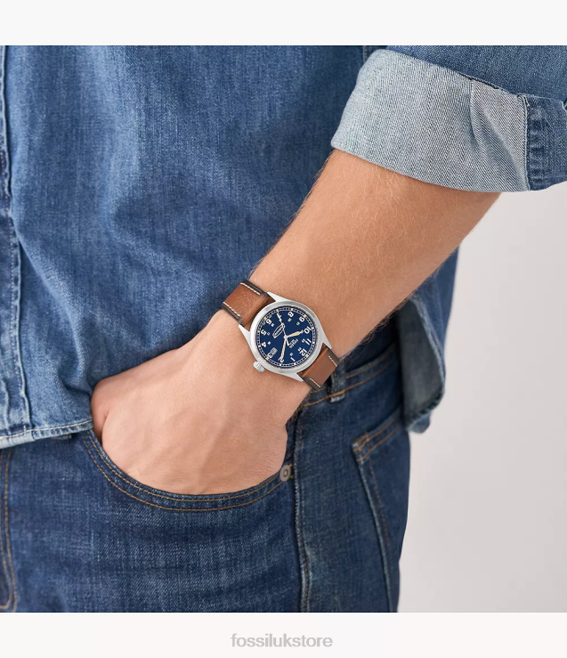 Watch 2N02H1429 Luggage Men Fossil Defender Solar-Powered LiteHide Leather Watch