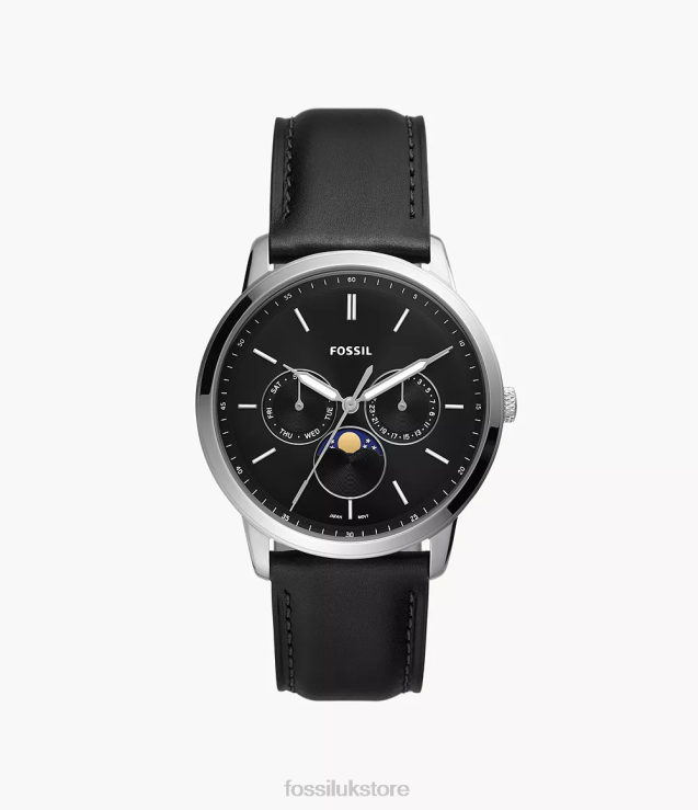 Watch 2N02H1430 Black Men Fossil Neutra Moonphase Multifunction LiteHide Leather Watch