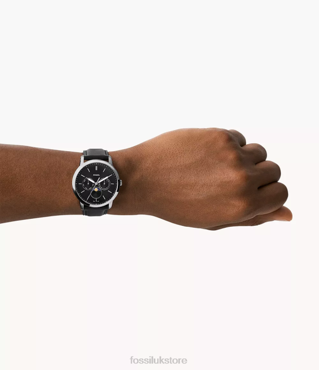 Watch 2N02H1430 Black Men Fossil Neutra Moonphase Multifunction LiteHide Leather Watch