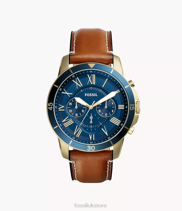 Watch 2N02H1434 Light Brown Men Fossil Grant Sport Chronograph Luggage Leather Watch