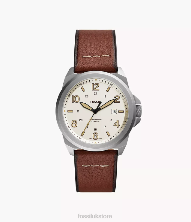 Watch 2N02H1439 Medium Brown Men Fossil Bronson Three-Hand Date LiteHide Leather Watch