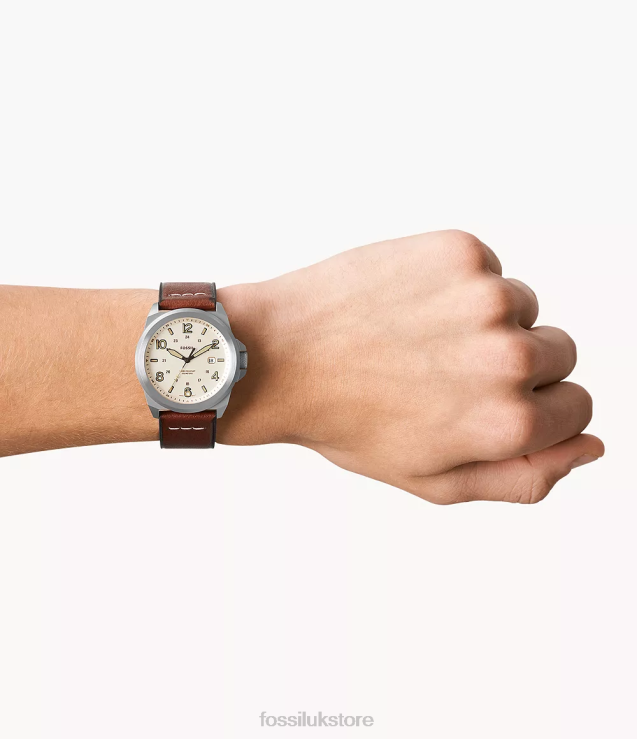 Watch 2N02H1439 Medium Brown Men Fossil Bronson Three-Hand Date LiteHide Leather Watch