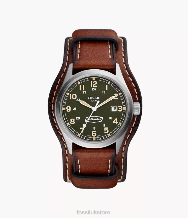 Watch 2N02H1450 Medium Brown Men Fossil Defender Solar-Powered LiteHide Leather Watch