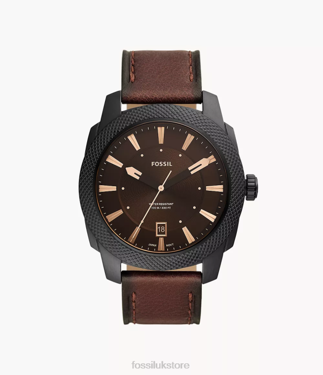 Watch 2N02H1456 Dark Brown Men Fossil Machine Three-Hand Date LiteHide Leather Watch